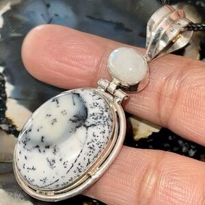 Small Rainbow Moonstone & Dendritic Agate Pendant 2”